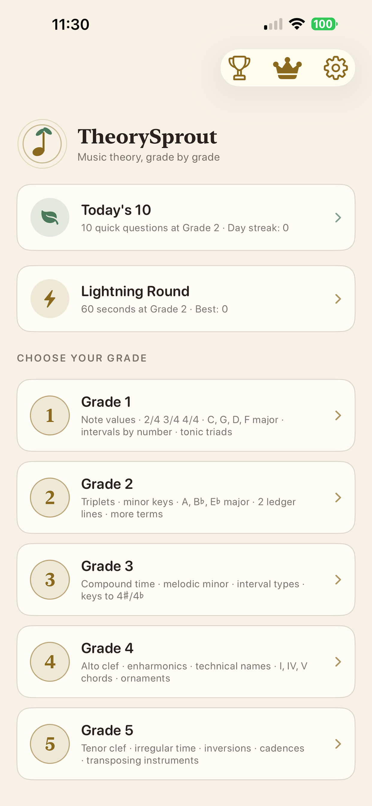 TheorySprout grade picker